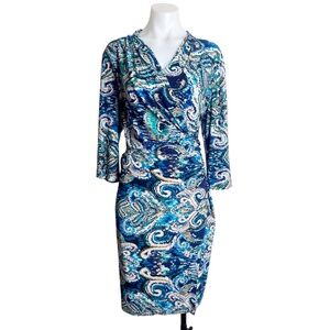 Evan Picone Green Blue Plus Paisley Print Dress Size 14